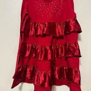 Red Ruffled  with Rhinestone Detail Girls Top